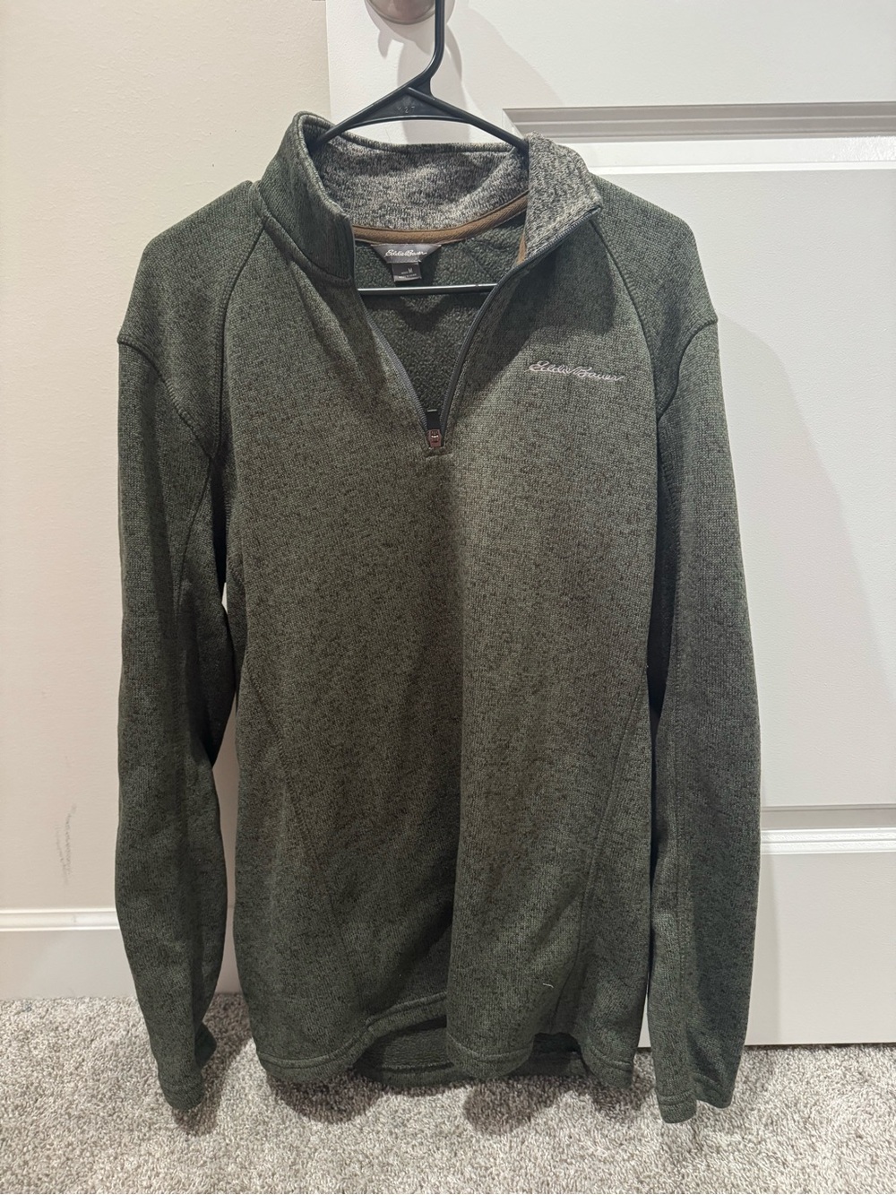 Eddie Bauer Men's Olive Green Quarter-Zip Fleece Pullover